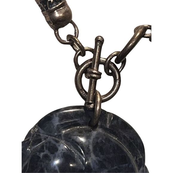 Vintage Genuine Blue Lapis Rose Pendent 925 Toggle Leather Choker Necklace - Picture 7 of 14